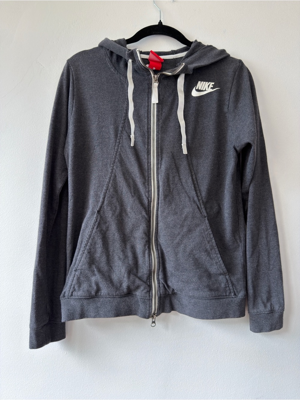 Nike Red and Charcoal Gray Hoodie Tag Detail